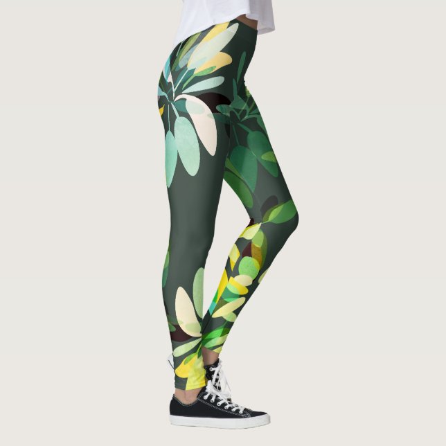 Adventure Style Bright Green  Foliage Print Leggings (Right)