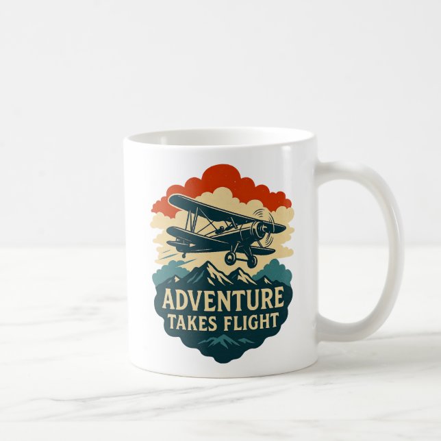 Adventure Takes Flight Retro Aeroplane Art Coffee Mug (Right)