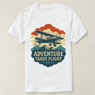 Adventure Takes Flight Retro Aeroplane Art T-Shirt