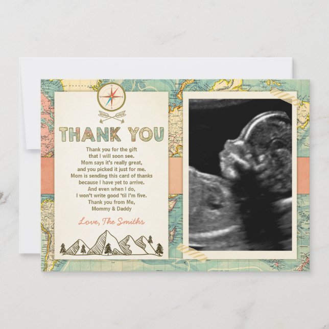 Adventure thank you card Travel Map Baby Birthday (Front)