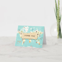 Adventure thank you card World map Travel Baby