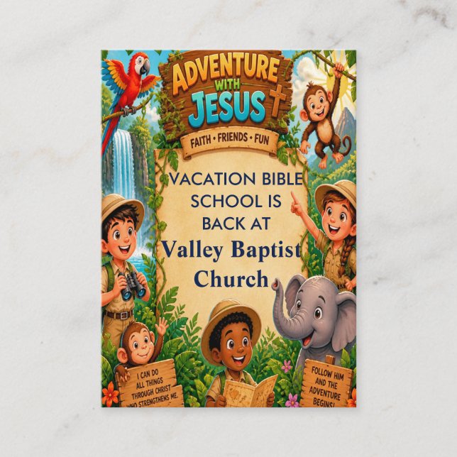 Adventure-Themed Vacation Bible School Invitations (Front)