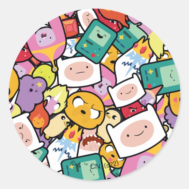 Adventure Time | Character Toss Pattern Classic Round Sticker (Front)