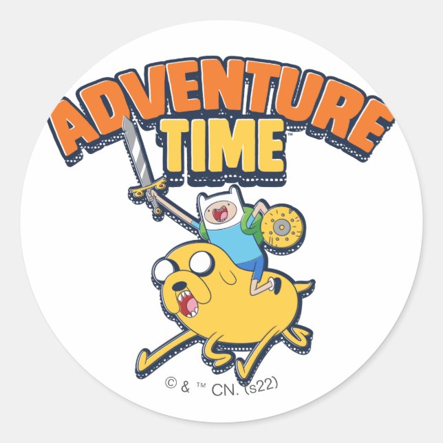 Adventure Time | Finn Riding Jake Classic Round Sticker (Front)