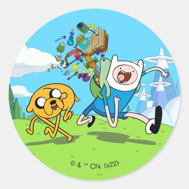 Adventure Time | Finn's Backpack Adventure Gear Classic Round Sticker (Front)