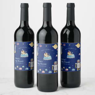 Adventure Toys Robot Boy Outer Space Baby Shower Wine Label