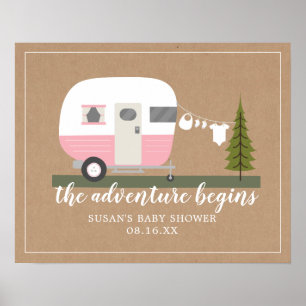 Adventure Trailer Camper Pink Girl Baby Shower Poster