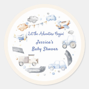 Adventure Transportation Boy Baby Shower  Classic Round Sticker