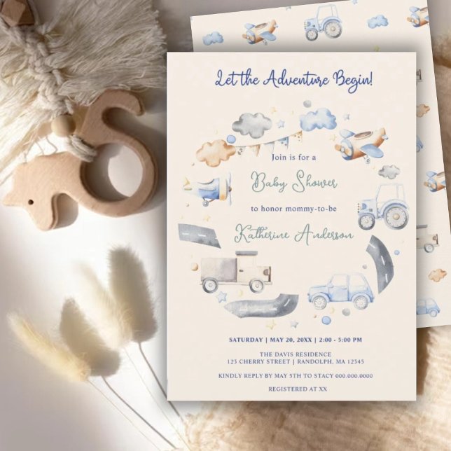 Adventure Transportation Boy Baby Shower  Invitation (Creator Uploaded)