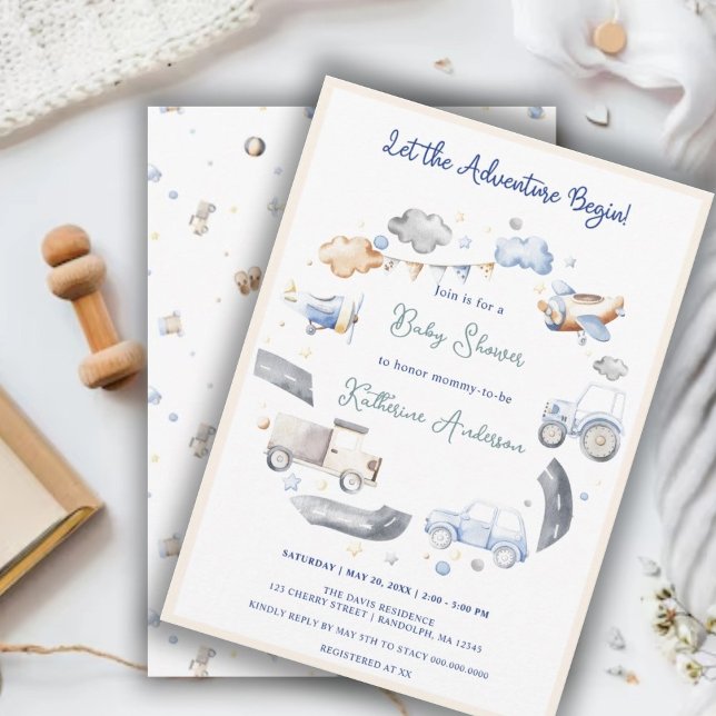 Adventure Transportation Boy Baby Shower  Invitation (Creator Uploaded)