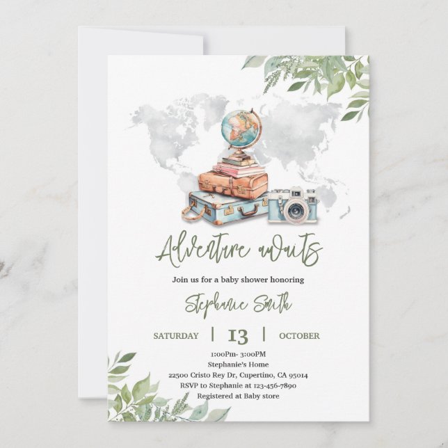 Adventure Travel Baby Shower Invite (Front)