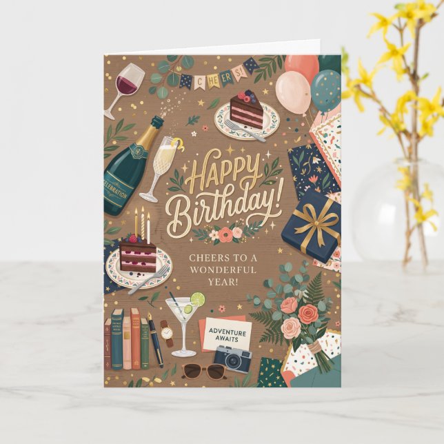 Adventure Travel Birthday Card (Yellow Flower)