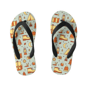 Adventure travel icons, seamless pattern. kid's flip flops