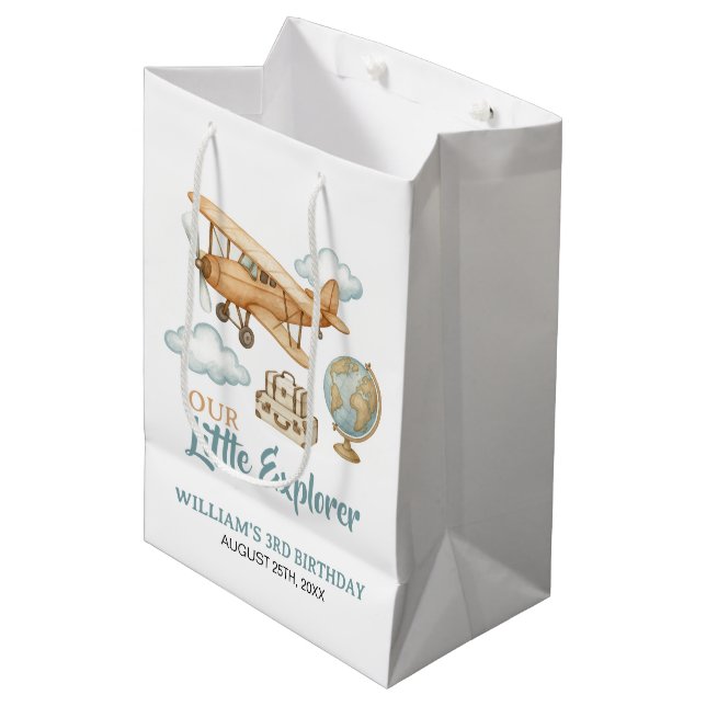 Adventure Travel Little Explorer Birthday Medium Gift Bag (Front Angled)