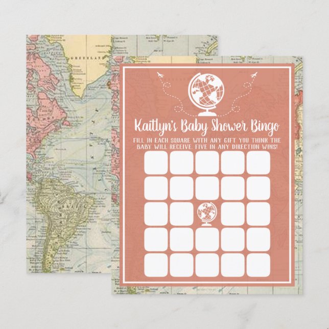 Adventure Travel Map Baby Shower Bingo (Front/Back)