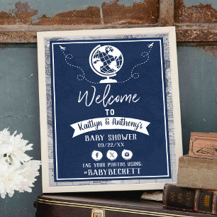 Adventure Travel Map Baby Shower Welcome Poster