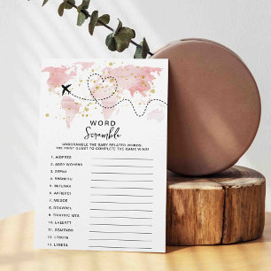 Adventure Travel Map Baby Shower Word Game Cards