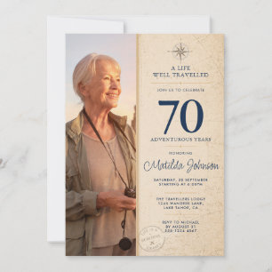 Adventure Travel Photo 70th Birthday Invitation