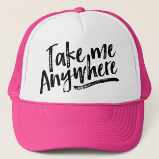 Adventure travel trendy black brush typography trucker hat