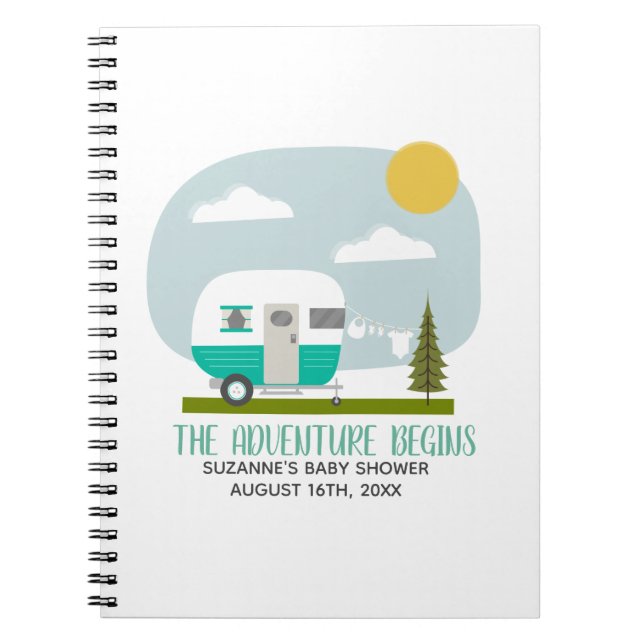Adventure Turquoise Camper Baby Shower Guestbook Notebook (Front)