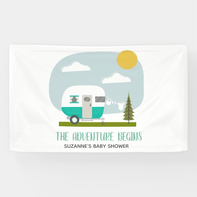 Adventure Turquoise Retro Camper Boy Baby Shower Banner (Horizontal)