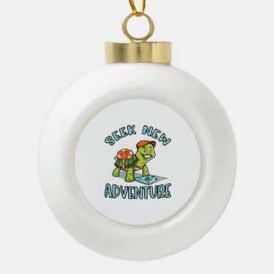 Adventure Turtle Ceramic Ball Christmas Ornament