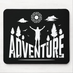 Adventure Typography White Art Mouse Mat