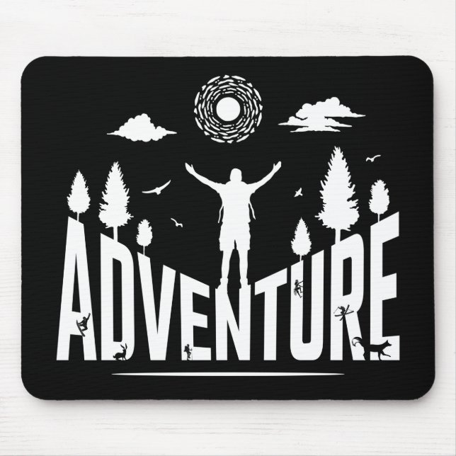 Adventure Typography White Art Mouse Mat (Front)