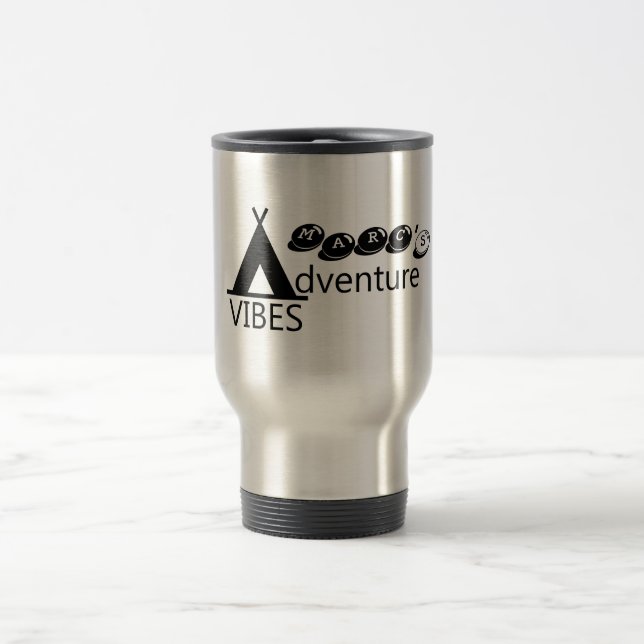 Adventure Vibes Tent Typography with Name, Camping Travel Mug (Center)