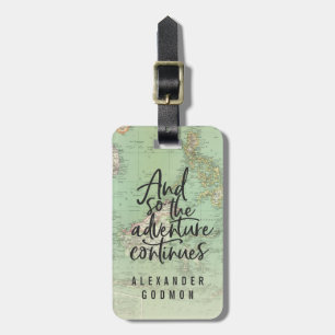 Adventure vintage map retro typography travel luggage tag