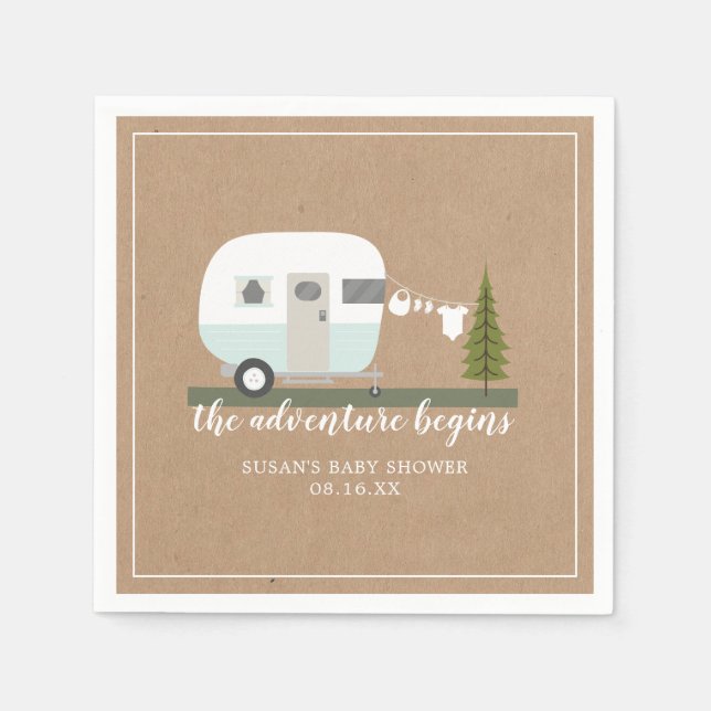 Adventure Vintage Trailer Camper Boy Baby Shower Napkin (Front)