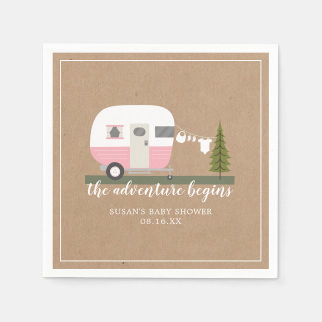 Adventure Vintage Trailer Camper Girl Baby Shower Napkin (Front)