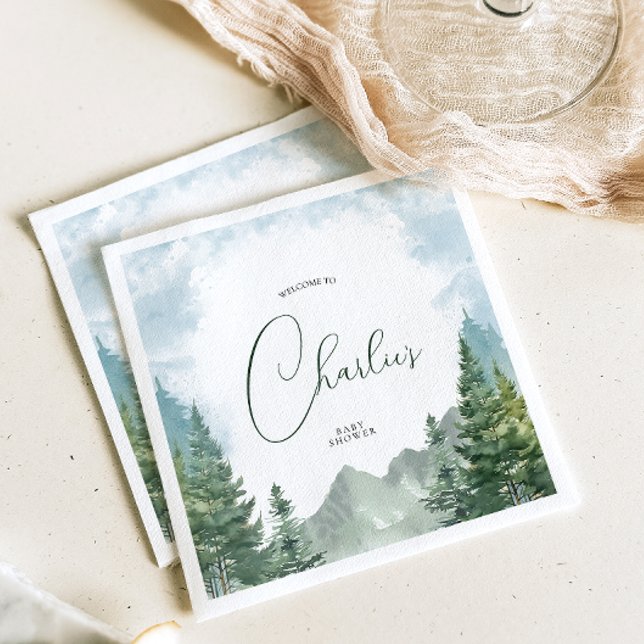 Adventure Watercolor Forest Baby Shower Napkin (Creator Uploaded)