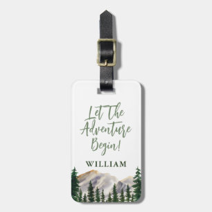 Adventure Watercolor Mountains Personalised Luggage Tag
