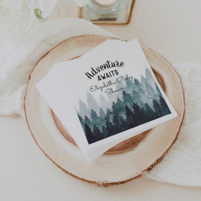 Adventure Watercolor Rustic Forest Baby Shower Napkin (Creator Uploaded)