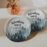 Adventure Watercolor Rustic Forest Baby Shower Paper Plate<br><div class="desc">watercolor painted rustic forest "adventure awaits" baby shower paper plates. Customisable!</div>