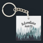 Adventure Watercolor Rustic Forest  Key Ring<br><div class="desc">watercolor painted rustic forest "adventure awaits" keychain. Customisable!</div>