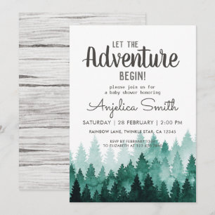Adventure Watercolor Rustic Woodland Baby Shower  Invitation