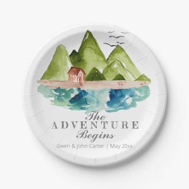 Adventure wedding mountain paper plates (Front)