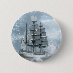 adventure winter snow storm vintage pirate ship 6 cm round badge