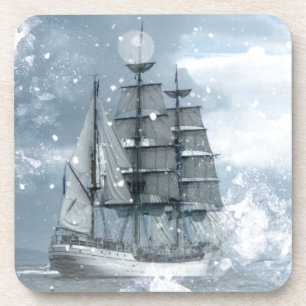 adventure winter snow storm vintage pirate ship coaster