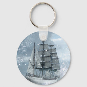 adventure winter snow storm vintage pirate ship key ring