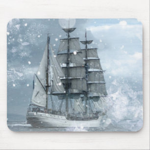 adventure winter snow storm vintage pirate ship mouse mat