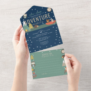 Adventure Woodland & Advice Boy Navy Baby Shower All In One Invitation