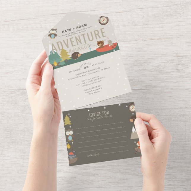 Adventure Woodland & Advice Neutral Baby Shower  All In One Invitation (Tearaway)