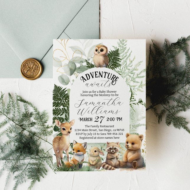 Adventure Woodland animal Greenery Baby Shower Invitation (Creator Uploaded)