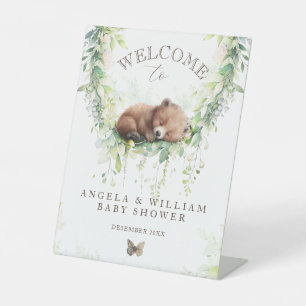 Adventure Woodland Bear Baby Shower Welcome  Pedestal Sign