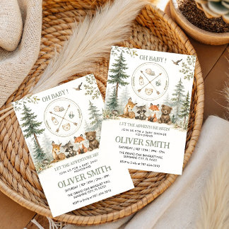 Adventure Woodland Camping Animals baby shower Invitation