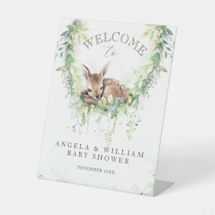 Adventure Woodland Deer Baby Shower Welcome  Pedestal Sign