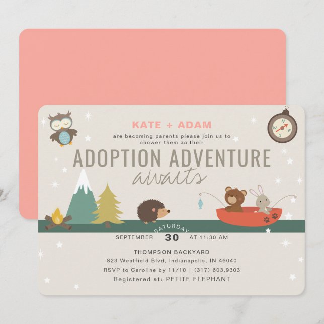Adventure Woodland Girl Adoption Baby Shower Invitation (Front/Back)
